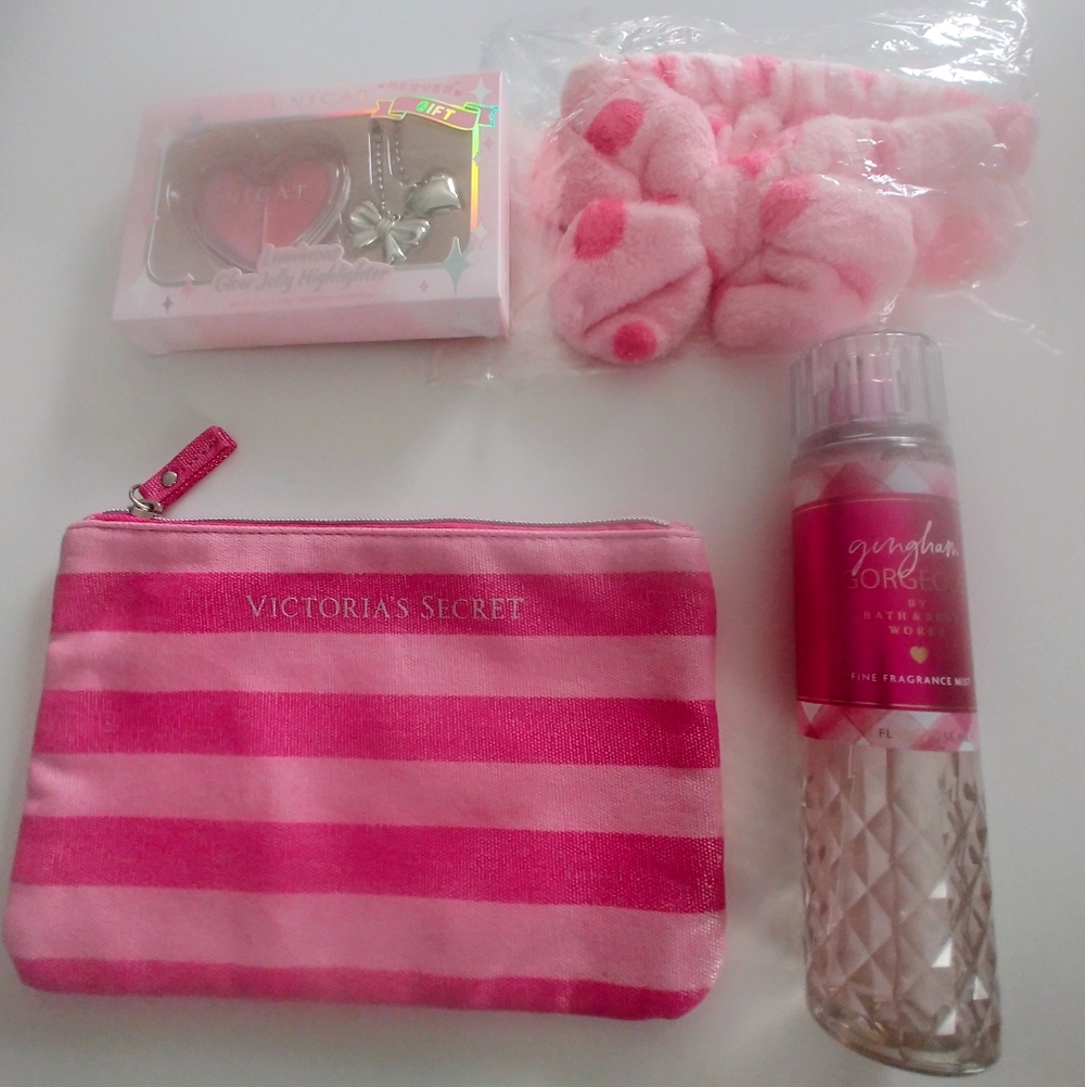 Victoria's Secret Pink Striped Pouch with Accessories